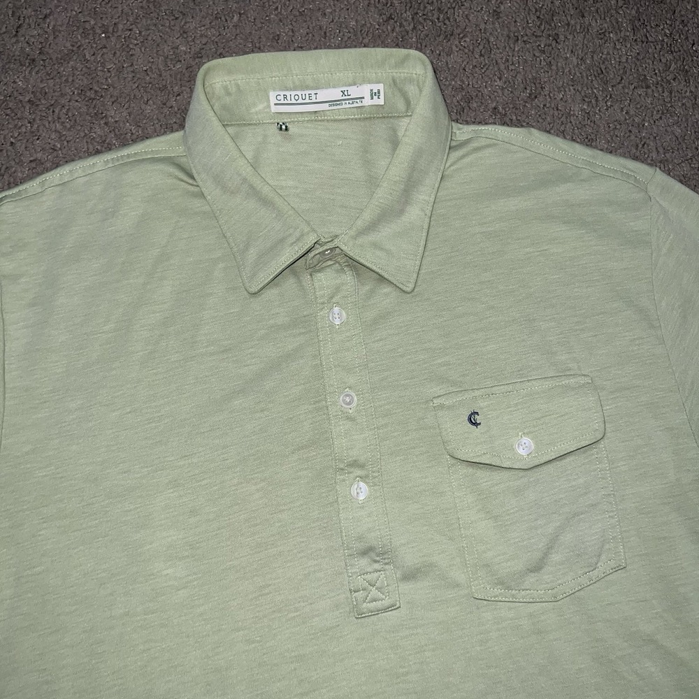 Criquet Polo Shirt Mens XL Green Short Sleeve Pima Cotton Blend Pocket Logo